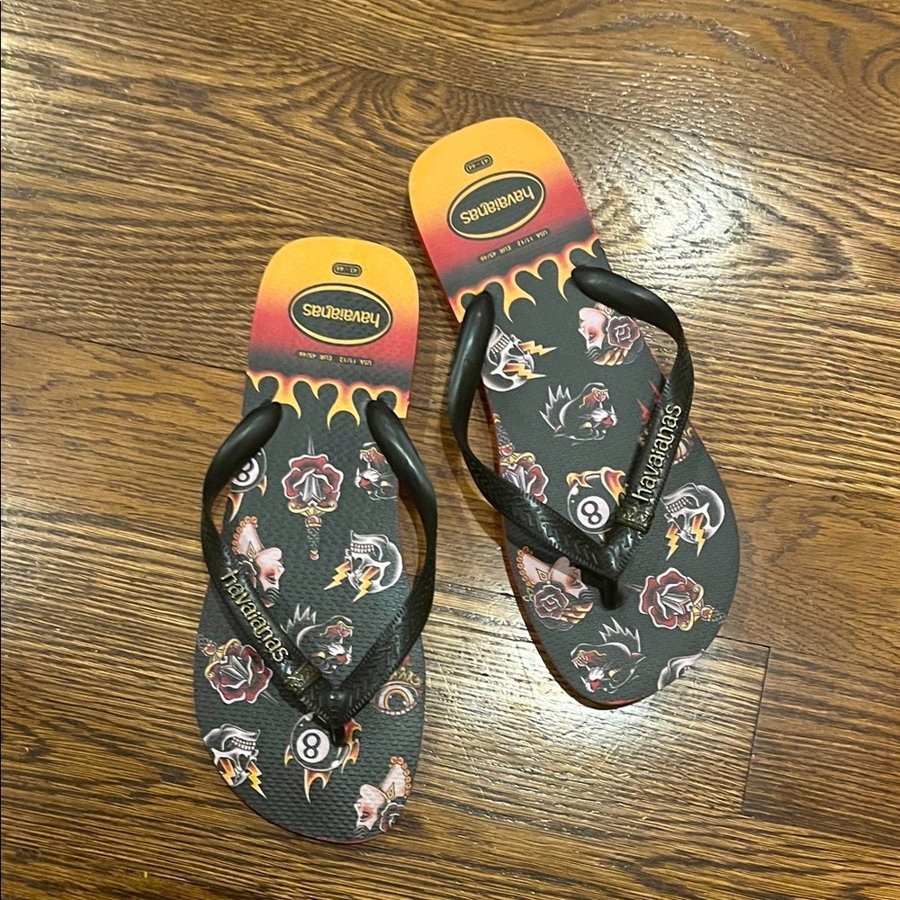 Havaianas Black and Fiery Orange Flip Flops 43-44